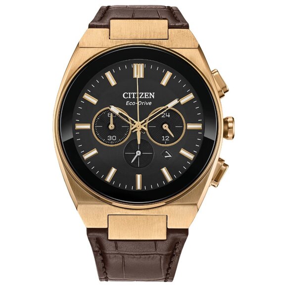 Citizen Men's Quartz Chronograph Luminous Brown Leather Watch - Picture 1 of 7
